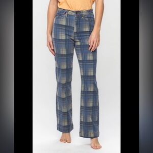 Judy Blue Blue and Tan Plaid HighWaist Vintage Look Jeans size 14W
